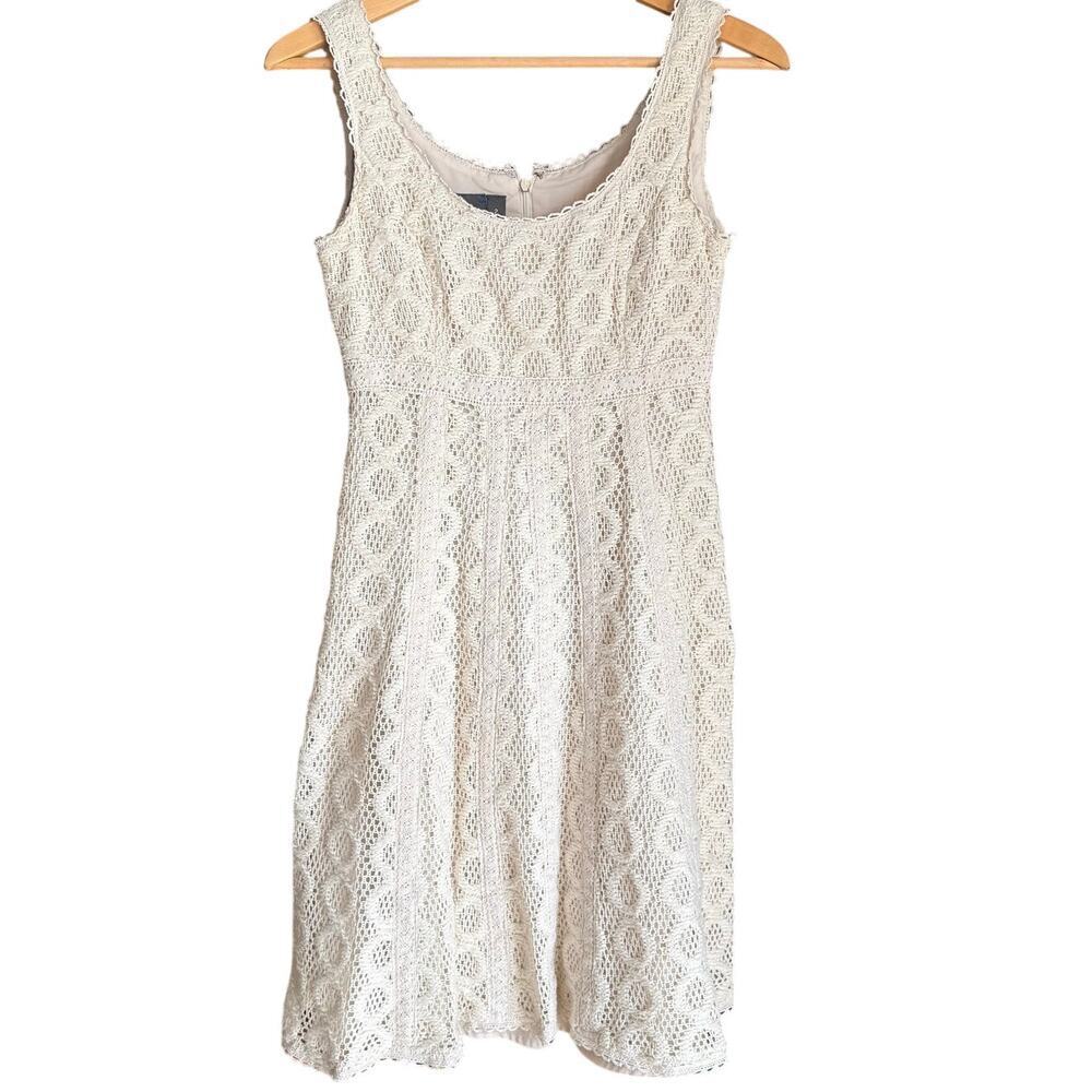 90's Cream Crochet Babydoll Sleeveless Fit & Flare Dress Size 2 Boho Cottagecore